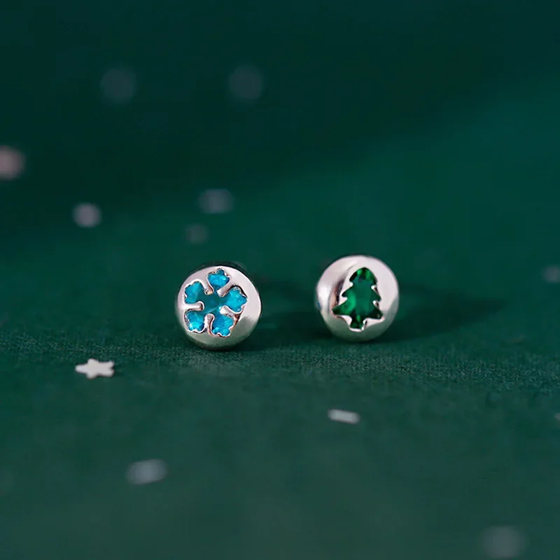 Wholesale Simple Zircon Snowflake Heart Ear Stud Earrings For Women Fashion Cute Jewelry Party Girl New Year Gift серьги женские