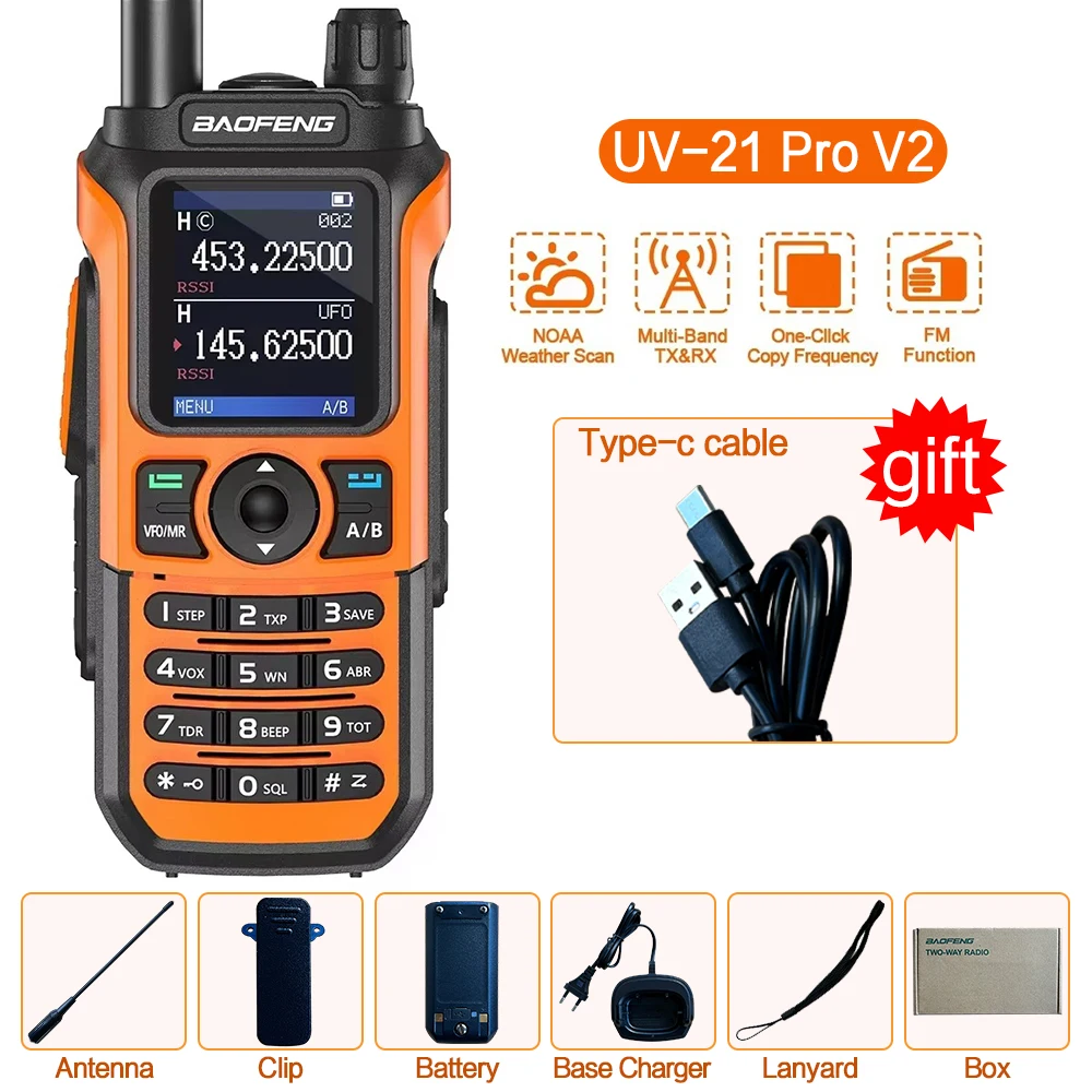 

Baofeng UV-21 Pro Wireless Copy Frequency 999CH Tri-Band Waterproof Walkie Talkie TYPE C 16 KM Long Range UV-5R 17 Harm Radio