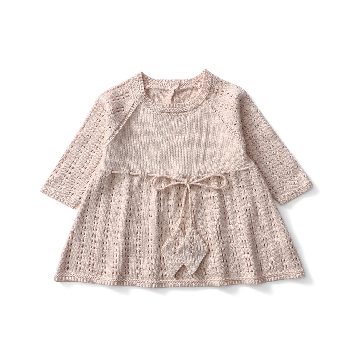 

‌2025 Autumn Girls Knitted Dress Pure Color Lace Princess Gown Toddler Long Sleeve Casual Wear 0-4 Years Baby Girls Fashion