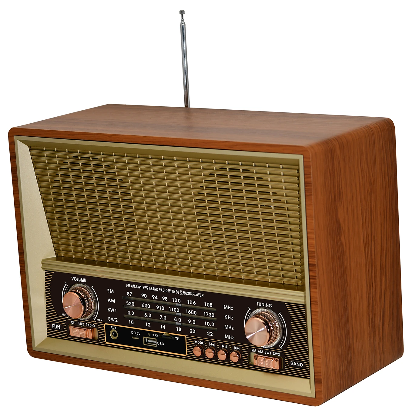 أحدث راديو FM محمول لعام 2024 مع إطار خشبي مدمج BT 40 محطة USB وميزات بلوتوث راديو إنترنت AM/FM منزلي