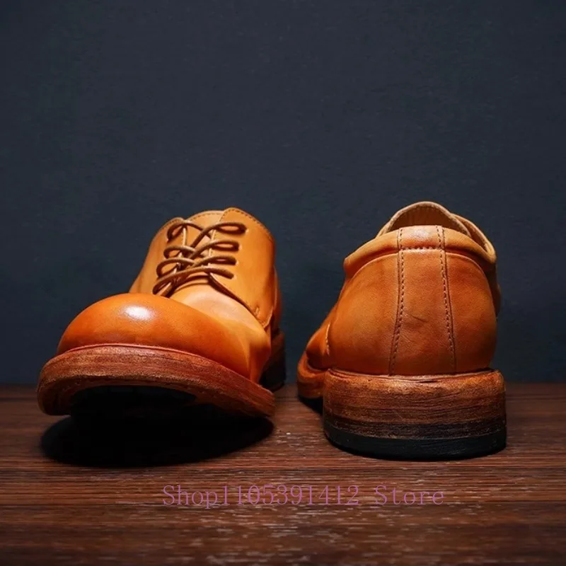 

Handmade Vintage Cowhide Men Dress Shoes British Business Formal Derby Shoes Round Toe Comfortable Outdoor Work Shoes