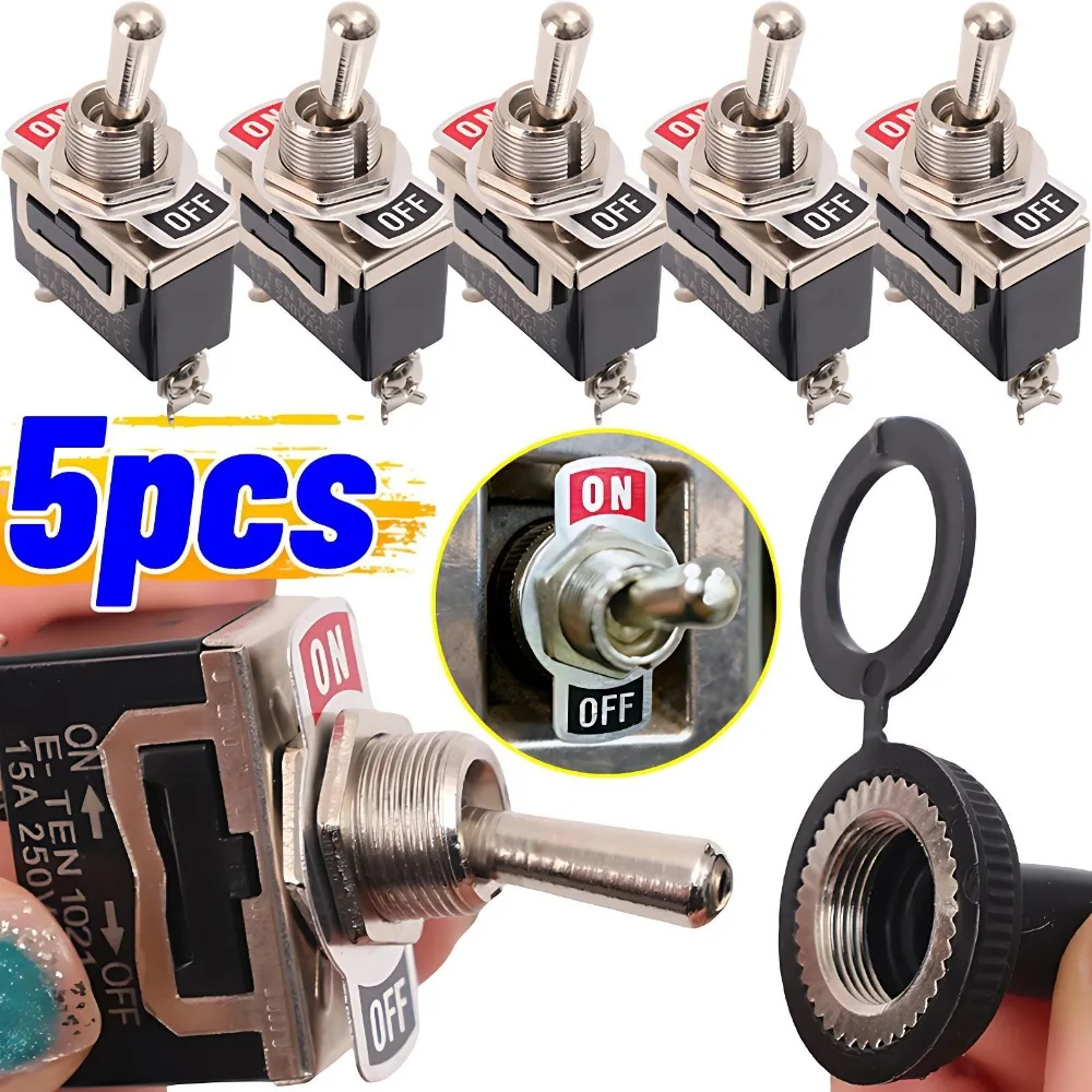 Heavy Duty Toggle Flick Switch with Waterproof Cover 15A 250V Rocker Switch Car Boat on Off SPST Terminal Auto Toggle Switch