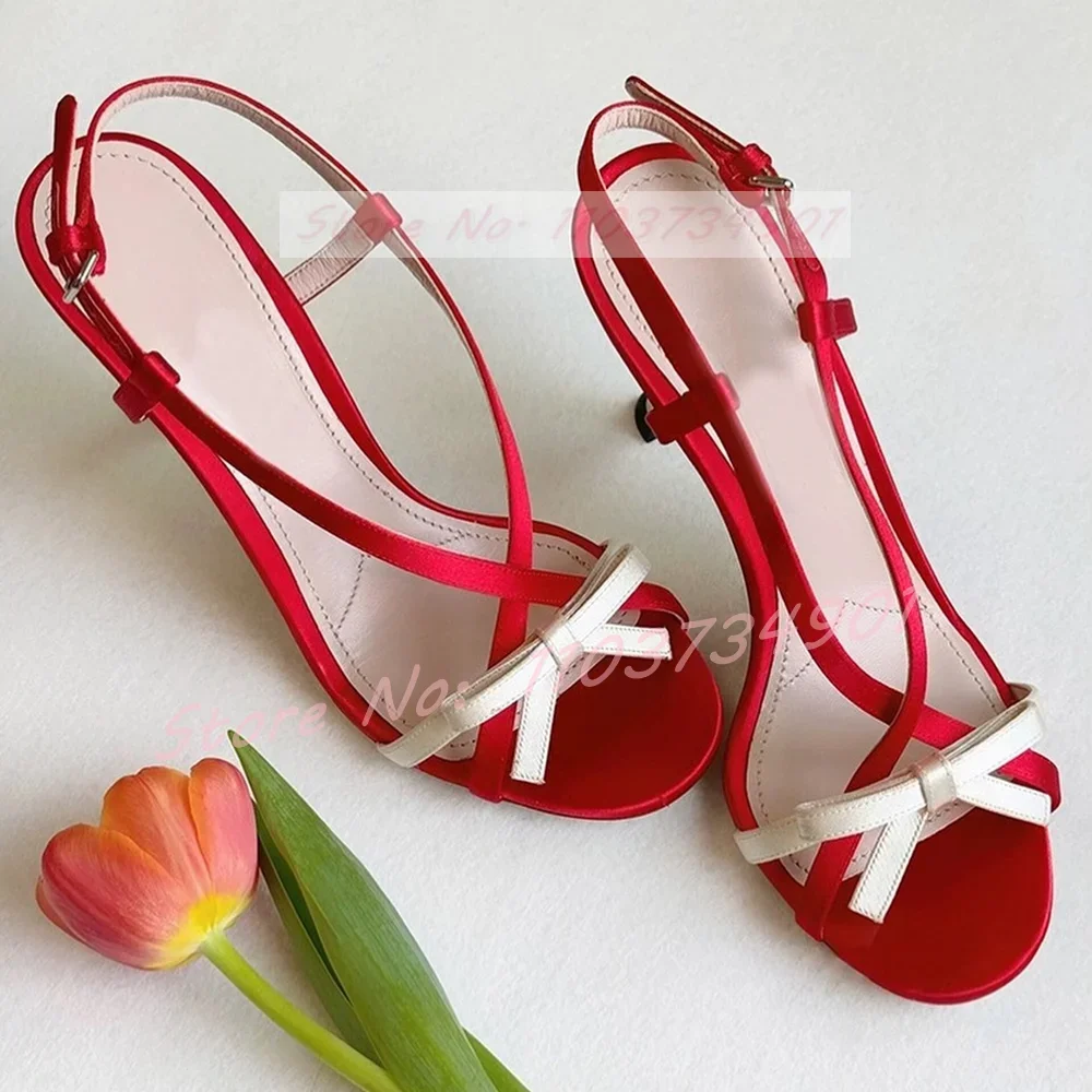 

Босоножки женские с ремешком-бантом, милые красные элегантные туфли с круглым носком, на шпильке, повседневная женская обувь