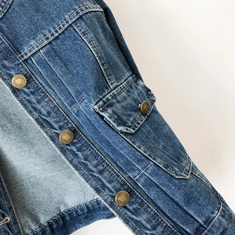 Niebieska kurtka dżinsowa z dekoltem w kształcie litery O, damska, wiosenna, jesienna, z długim rękawem, dopasowana, na co dzień, krótki płaszcz, modny, jednorzędowy, koreański top