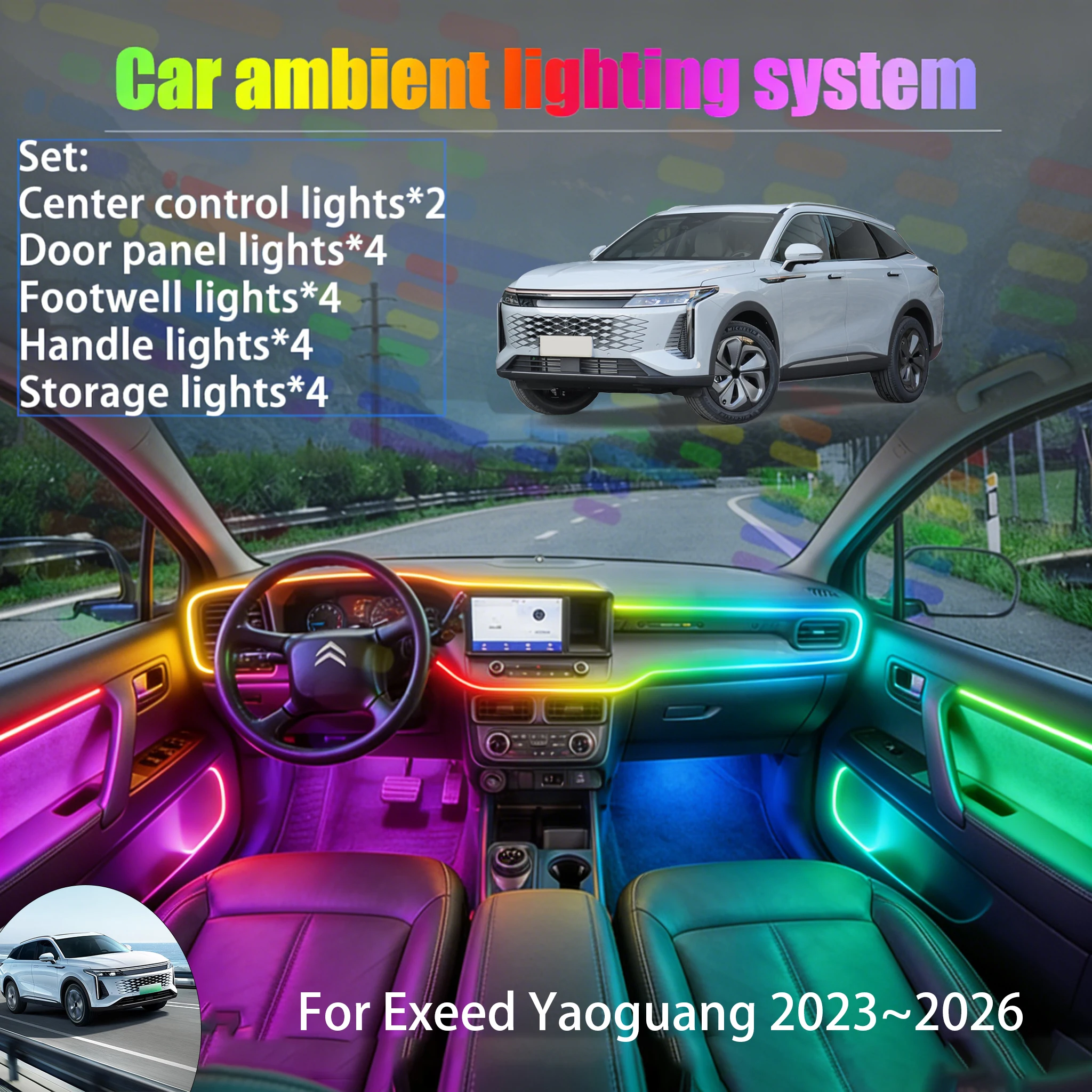 

Для Exeed Yaoguang 2023~2026, Exeed RX 2/18: Комплект светодиодной подсветки салона и багажника (18 в 1) с USB RGB и функцией Streamer