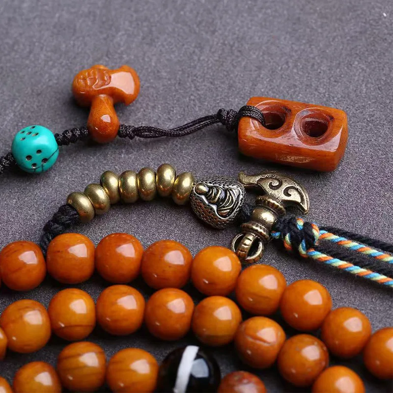 108 round of Yak bone prayer   agate thread beads  copper clasp accessories