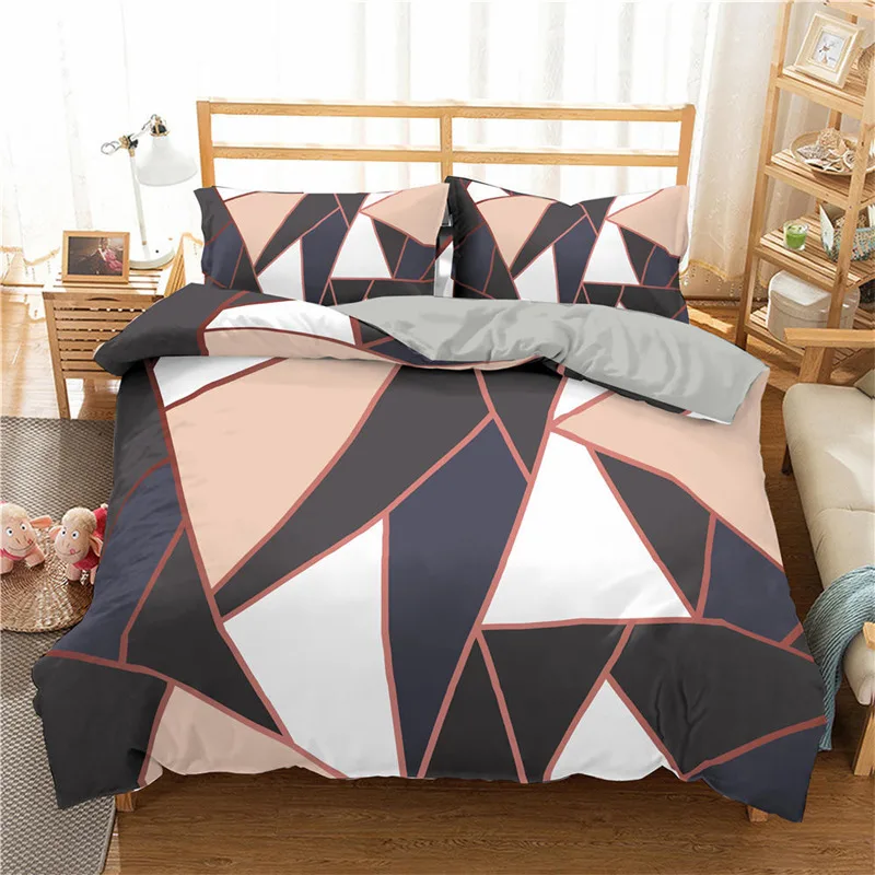 

Geometric Bedding Set Microfiber Abstract Triangle Marble Pattern Print Duvet Cover With Pillowcases Teens Adults Bedroom Decor