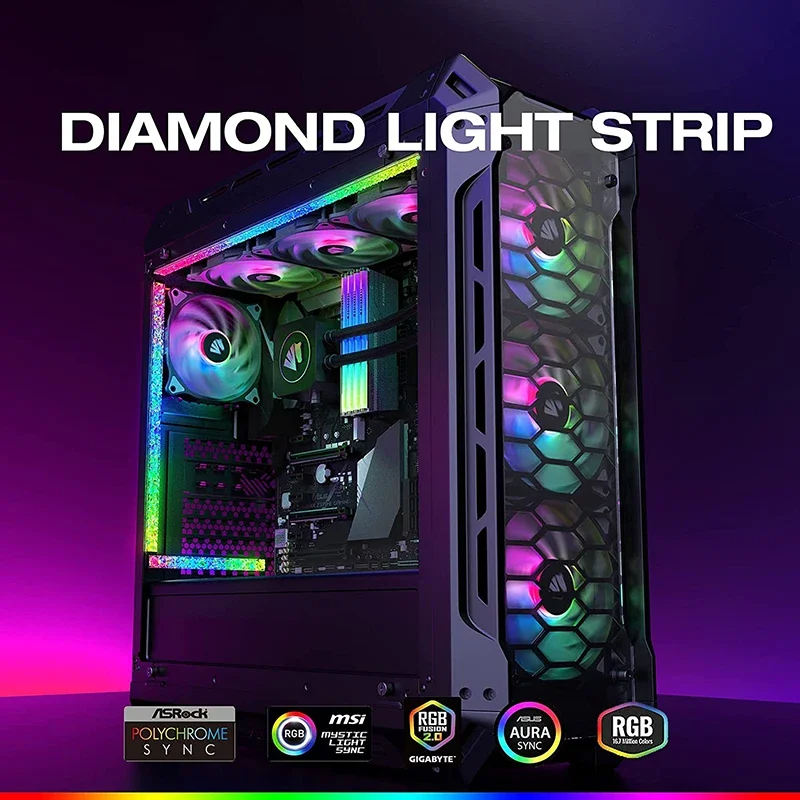 Acrílico ARGB LED Strip Lights para PC, Hard Bar, trabalhar com Aura, Gigabyte, Mystic Fusion, MSI, SYNC, Deco Light, RGB Diamond, 5V, 3Pin, 4Pin