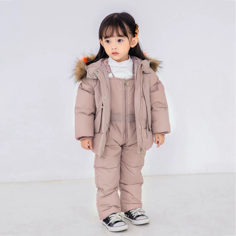 

Kids 2-Piece Snowsuit Toddler Baby Boys Girls Winter Wear Down Jacket Ski Jacket Snow Bib Pants Ski Suit 2-9 Years