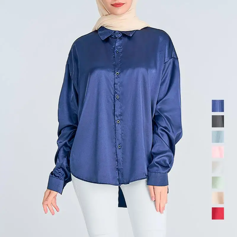 

Women's Imitation Long Sved Satin Shirt Commute Style Regular Sleeve Long Uniform Color Pure Material Silk Luster