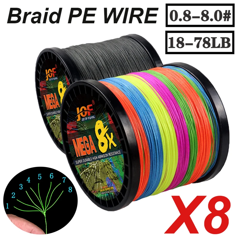 JOF New 8 Strands Fishing Line 500/1000M Japanese Multifilament 100% PE Durable Wire Super Strong Woven Thread Tackle 8.2-35.8KG