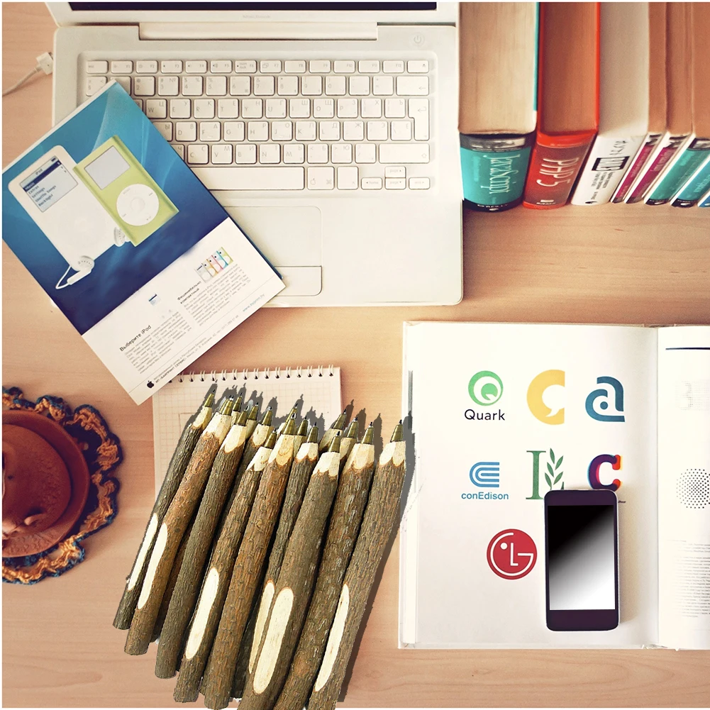 10 قطعة فروع خشبية الطبيعية على شكل صديقة للبيئة قلم حبر جاف الرجعية رسم قلم رصاص Vintage القرطاسية مكتب اللوازم المدرسية