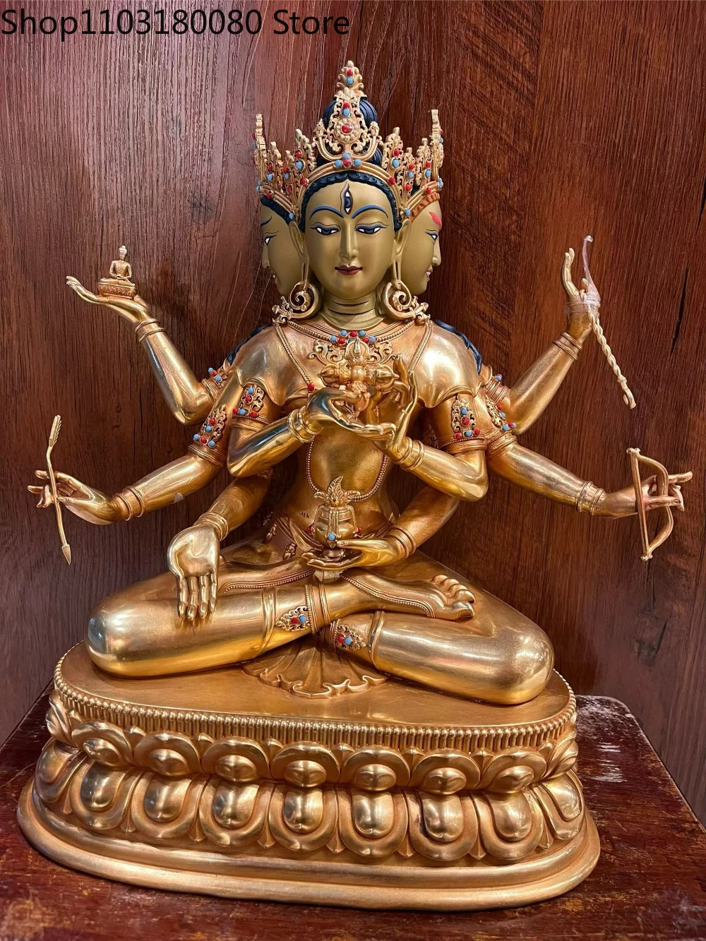 Top quality Copper gilding usnisa vijaya Buddha statue Brass inlay Namgyalma sculpture,45cm,31cm,21cm,16cm