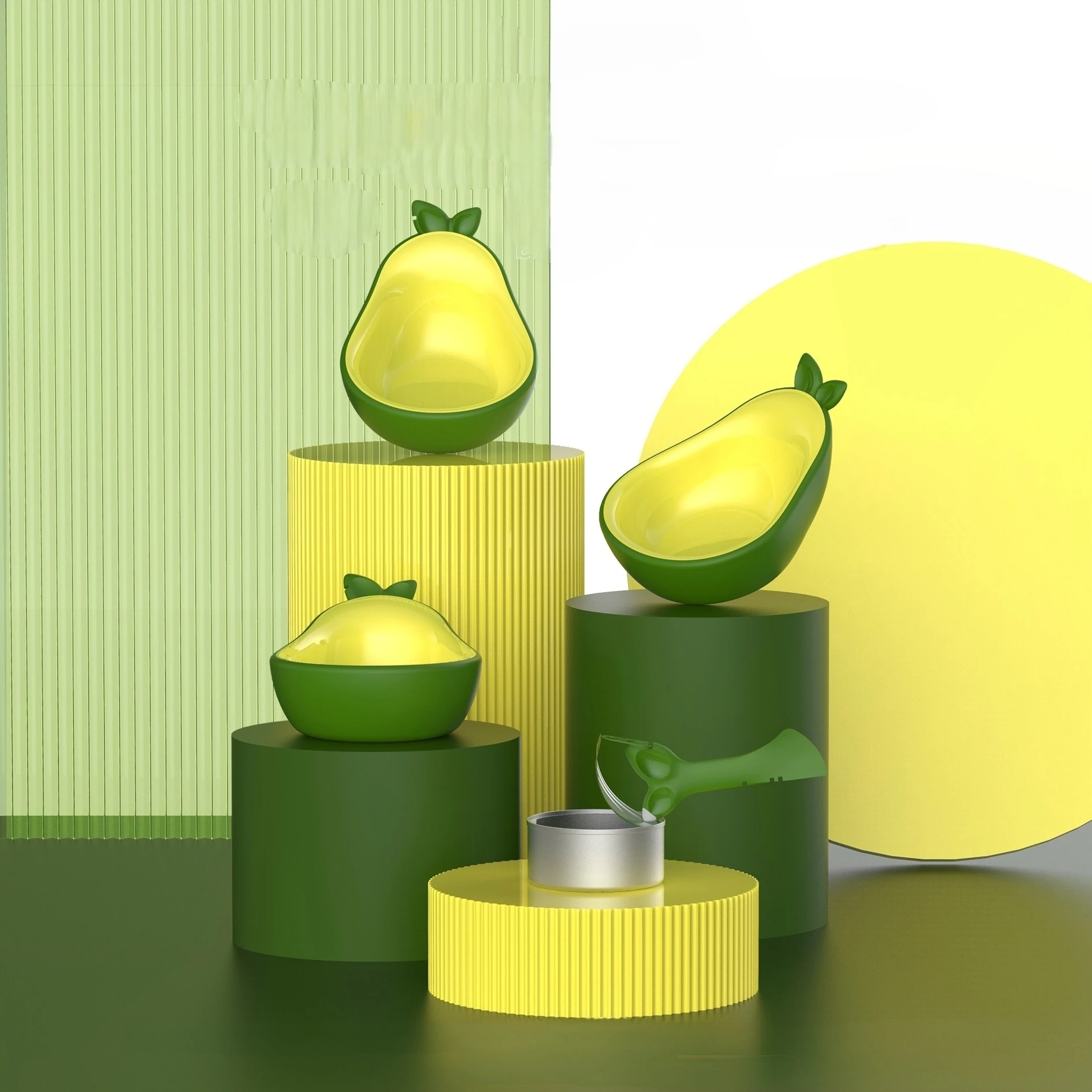 

3-in-1 Avocado Shaped Cat Bowl For Feeding Puppies And Kittens, 15 ° Tilted Drinking Bowl For Cats And Dogs To Feed And Drink