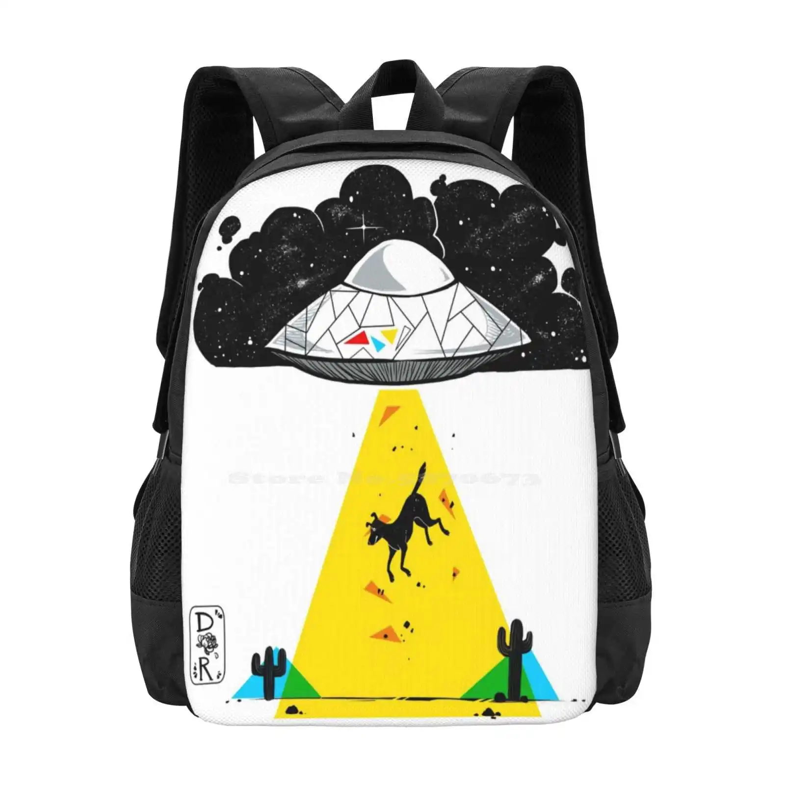 Primary Dogs Xi : Obduction Pattern Design Bagpack School Bags Aliens Outerspace Clouds Obduction Dog Animals Humor Triangles