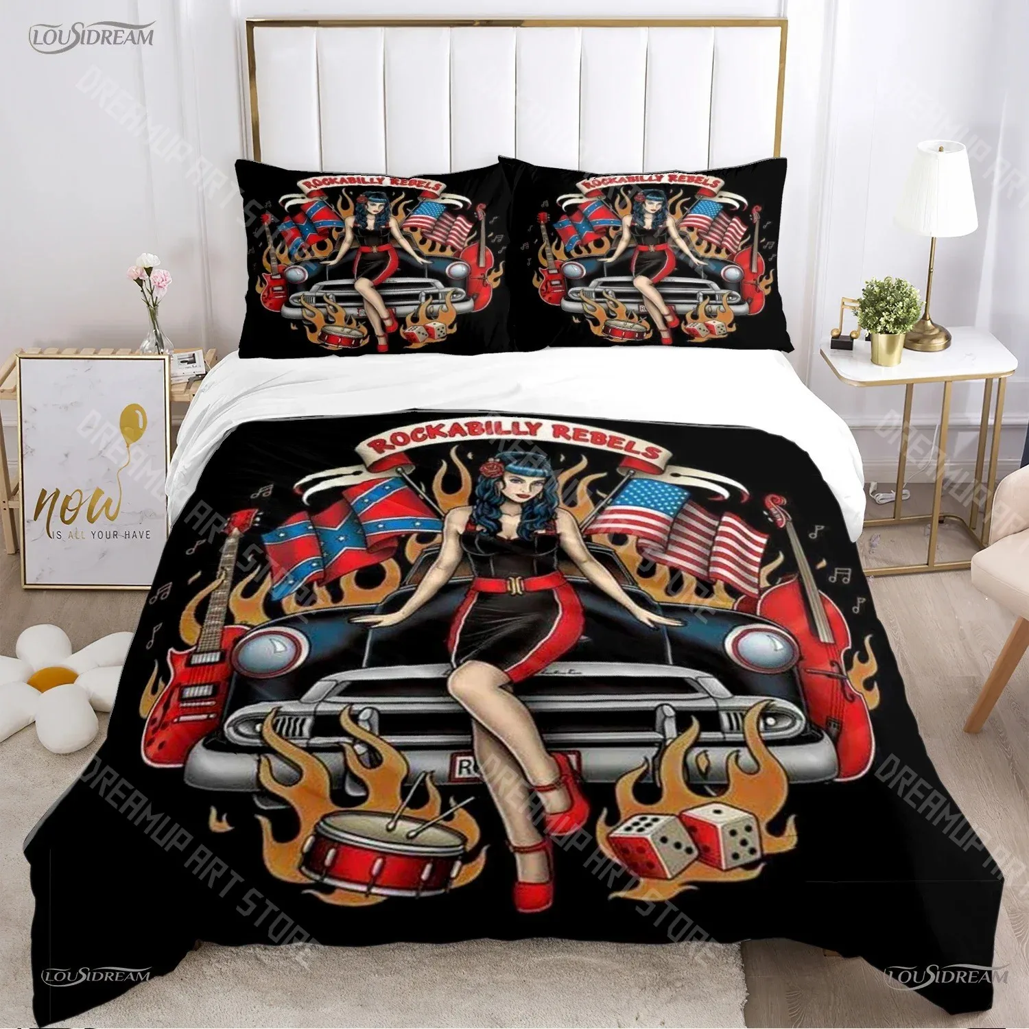3D Printed R-Rockabilly Hip Hop Bedding Set for Boys Girls Duvet Cover Pillowcase Twin Queen King Full Single Double Sizes