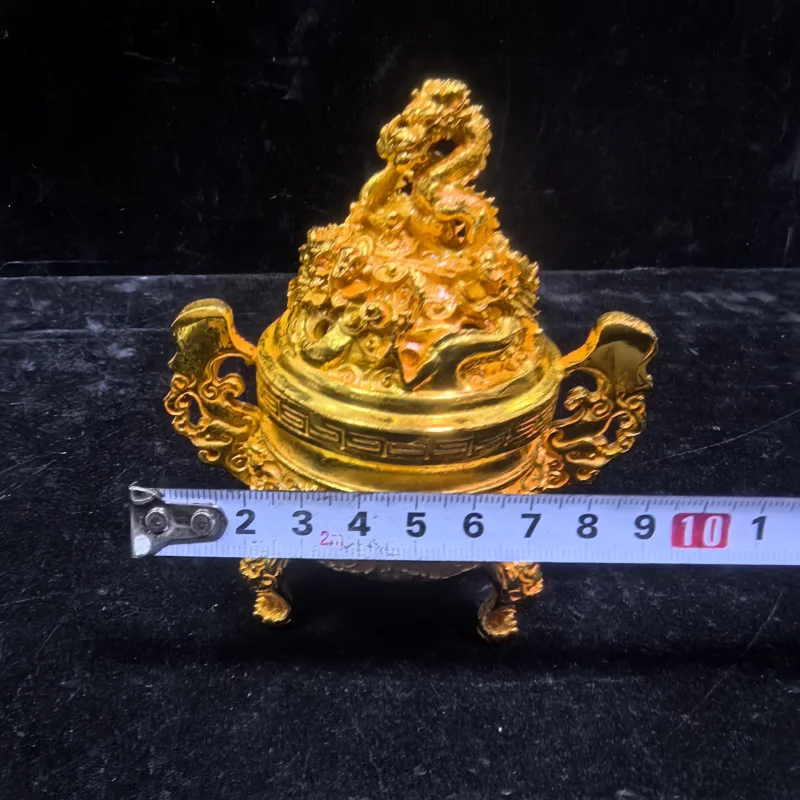 Bronze collection, Chinese-style nine-dragon tripod incense burner, incense tower, home tea ceremony decoration