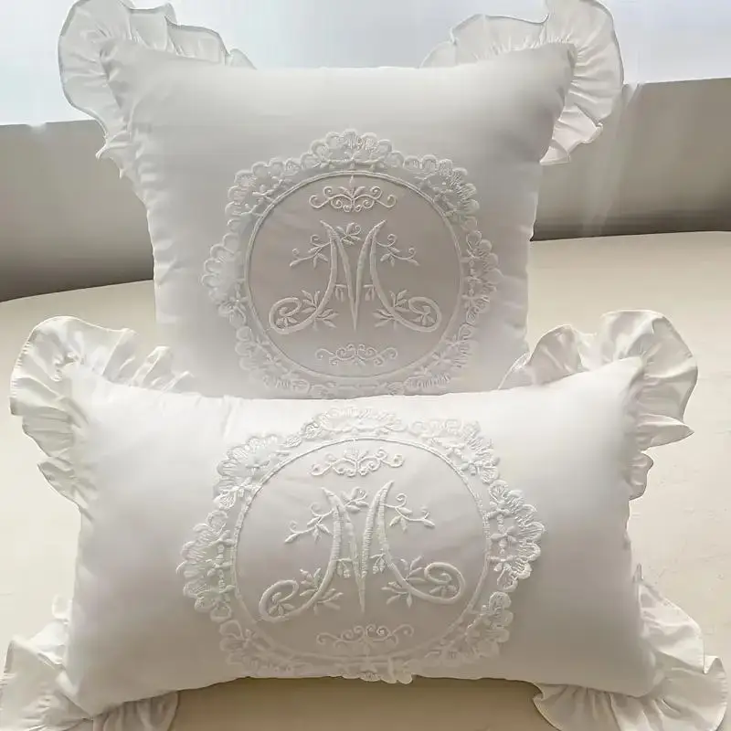 Decorative Lotus Frill French Lace Cushion Cover Soft Washed Material Pillow Cover for Sofa Bed Housewarming Gift
