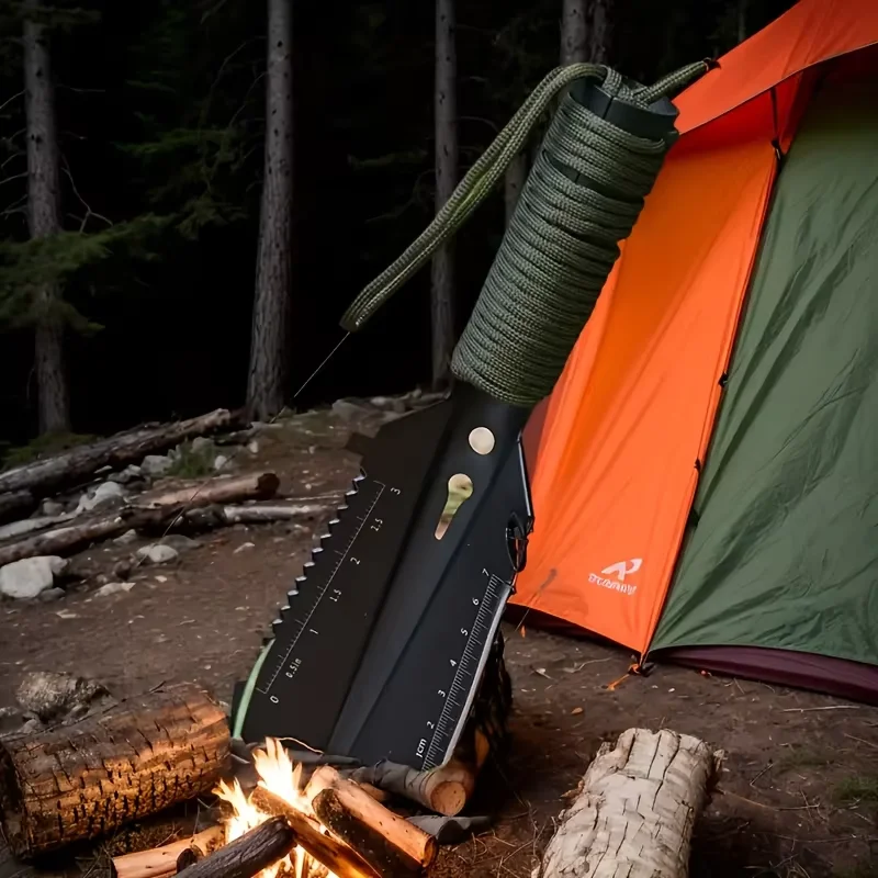 Multi-Purpose Camping Shovel - Heavy-Duty Metal Survival Tool with Serrated Edge,Ergonomic Handle & Carabiner Clip 8-in-1
