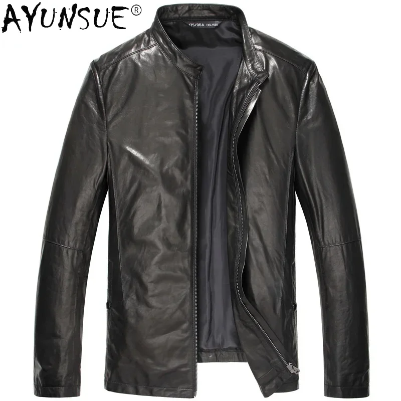 AYUNSUE Men Leather Jacket Slim Real Sheepskin Coat Black Motorcycle Mens Coats and Jackets Autumn Men's Clothing Jaquetas WPY