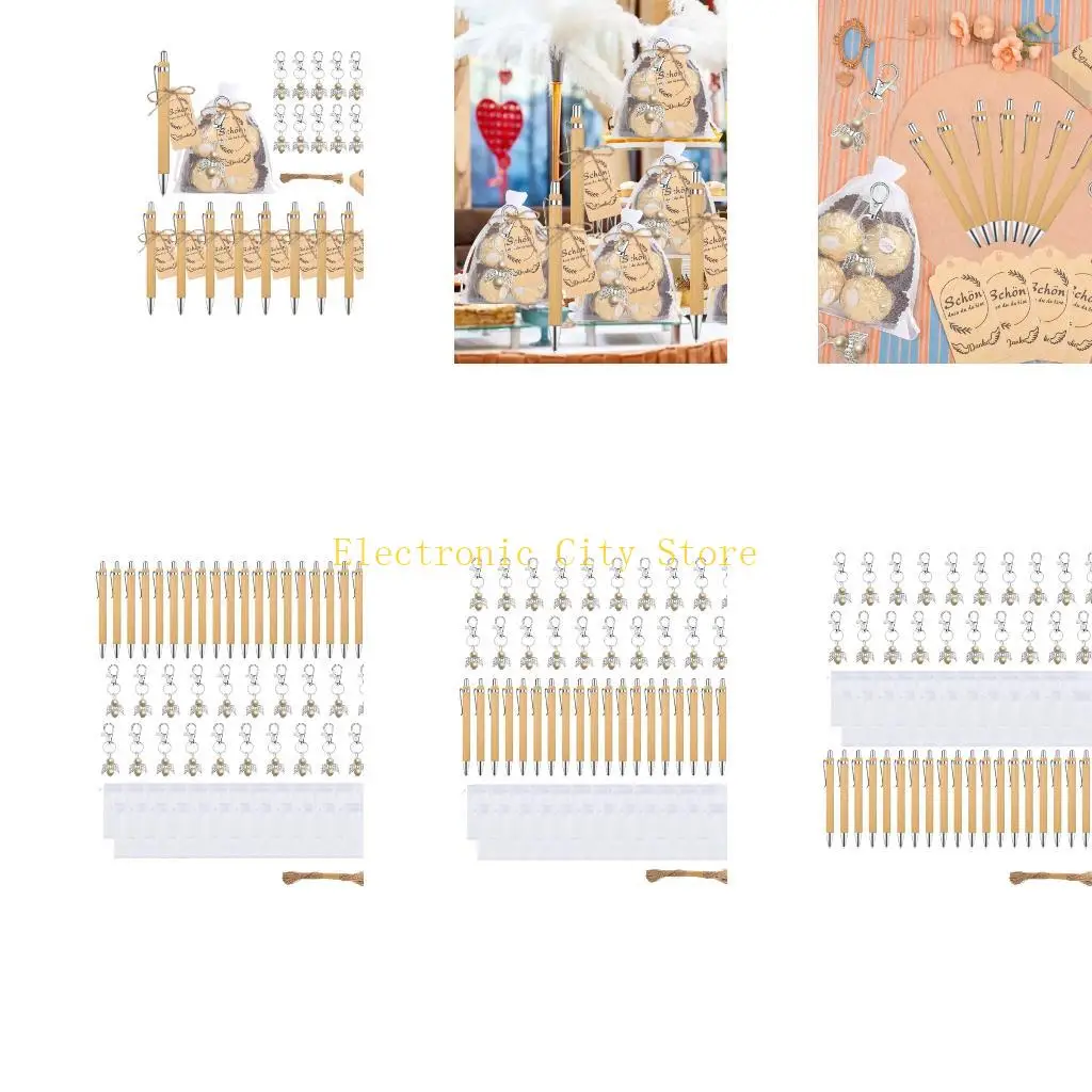 

25Pcs Ballpoint Pen and Keychain Set With Hanging Label and Drawstring Bag HU8D