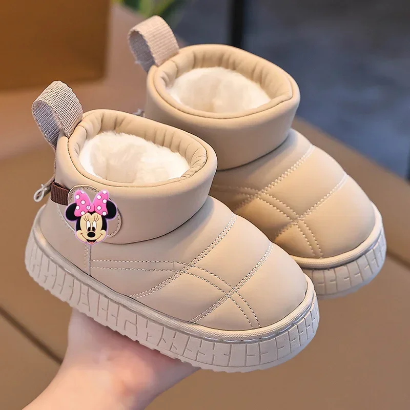 

Disney Mickey mouse Minnie pu children cotton boots winter girl plus fleece booties boy thickened casual shoes warm waterproof