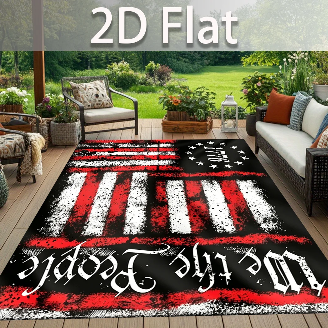 1pc 2D Flat We The People American Flag Pattern Rectangular Non‑Slip Area Rug, Independence Day Decor, Perfect for Living Room