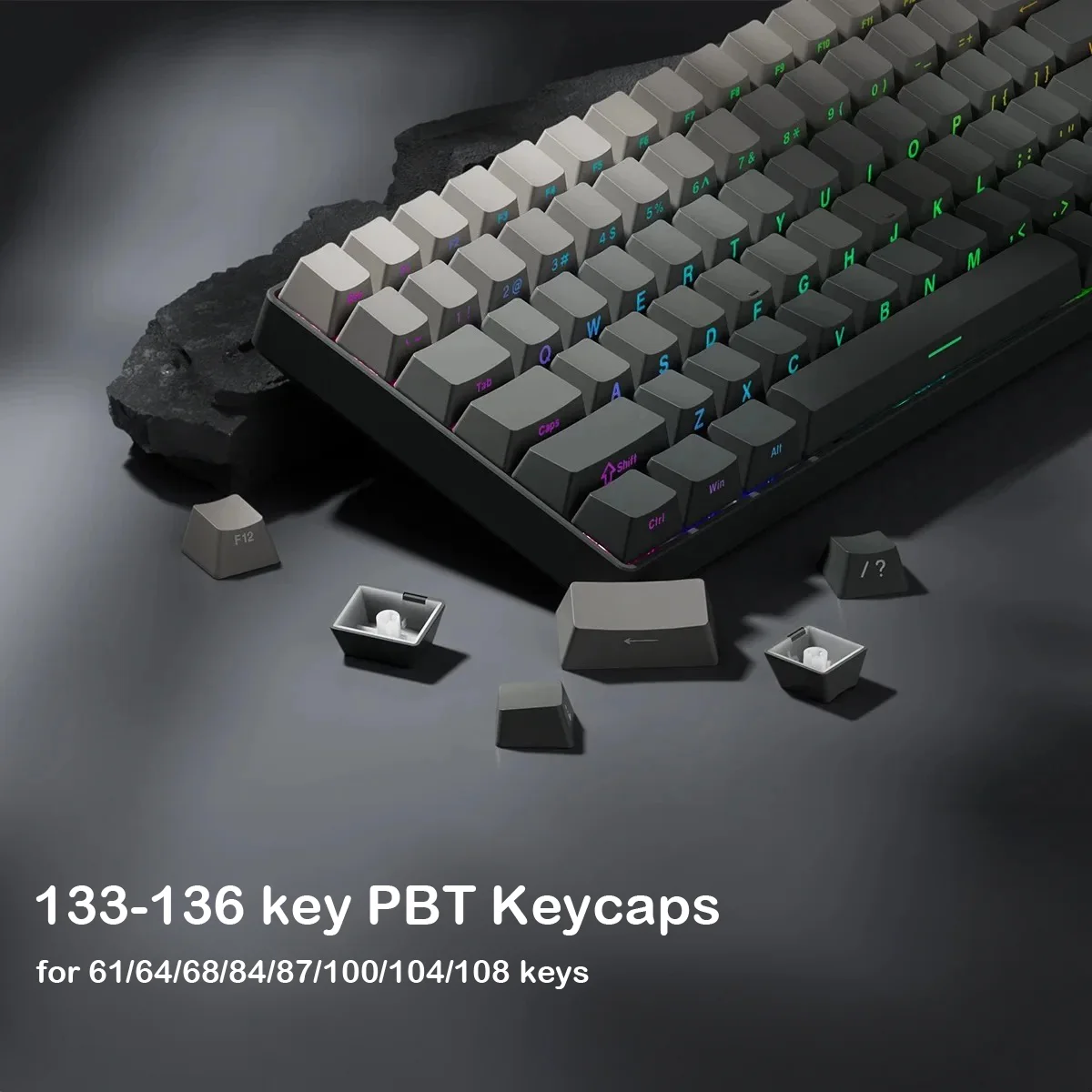 

PBT Keycap Set 133 Keys Double Shot Side Print Shine Through RGB Backlit Keycaps for Cherry MX Switch Custom Keyboards