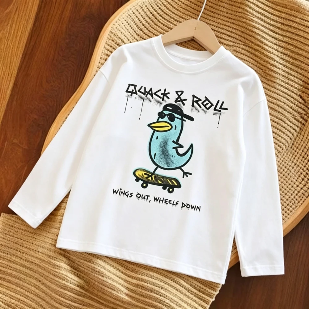 Girls Boys Loose Fit Long Sleeve T-Shirt Trendy Round Neck Pure Cotton Base Layer Top 2026 Autumn  Casual Versatile Simple