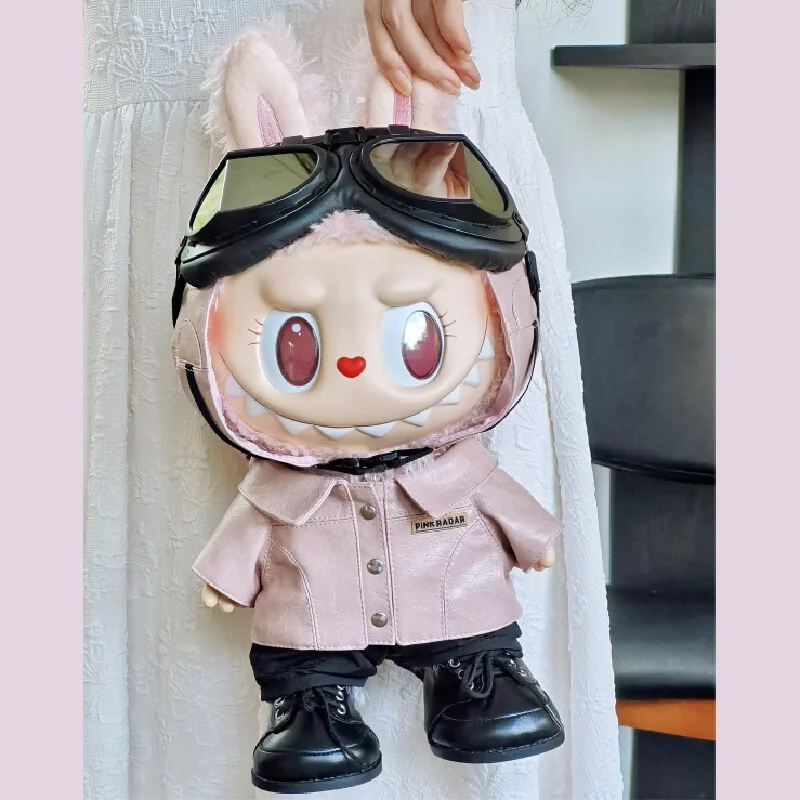 ل 38 سنتيمتر Labubu ملابس دمى كبيرة Mokoko الحبيب الوردي البني الراقية الطيار نمط الجلد الأسود يمكن ارتداؤها في الصيف