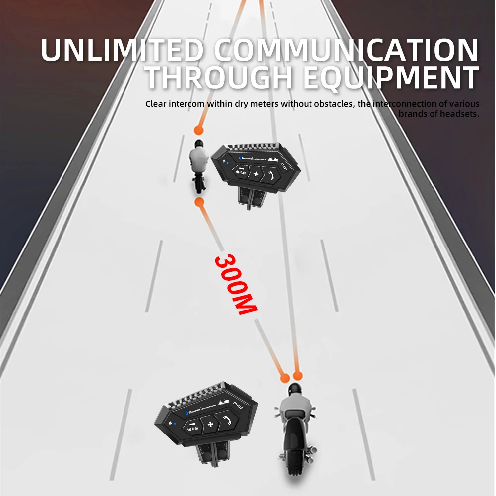 BT12B motocicleta capacete fone de ouvido, interfone 2 Rider falar ao mesmo tempo, impermeável Interphone, Full Duplex, DSP, CVC