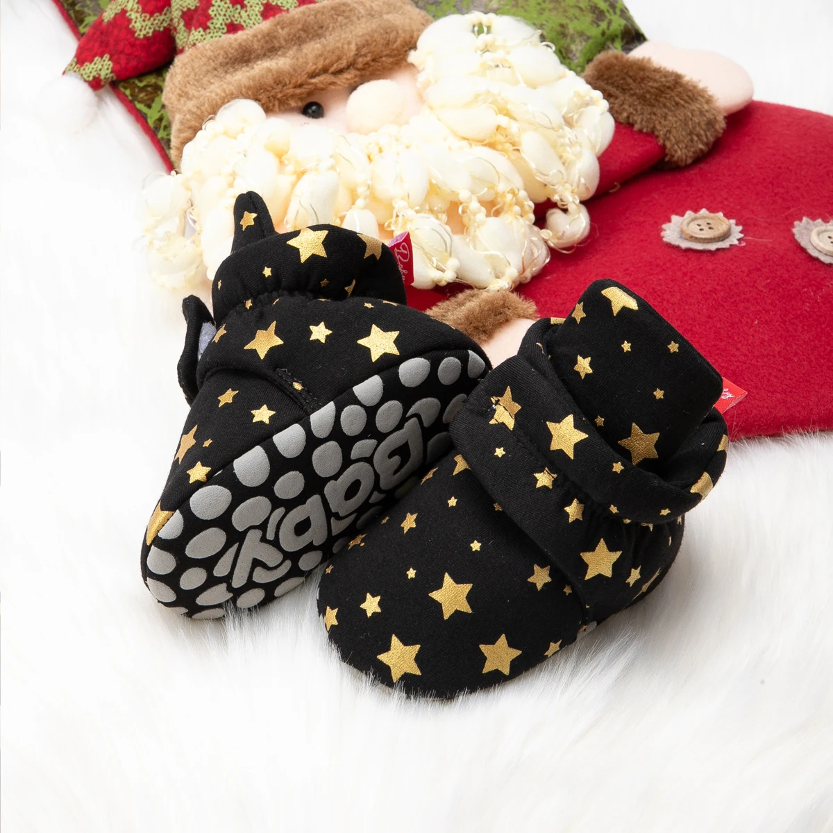 Kidsun Indoor Weihnachten Babys chuhe Junge Mädchen Krippe Socken Baumwolle Stoff niedlichen Stern gedruckt Neugeborenen ersten Wanderer Baby Stiefeletten