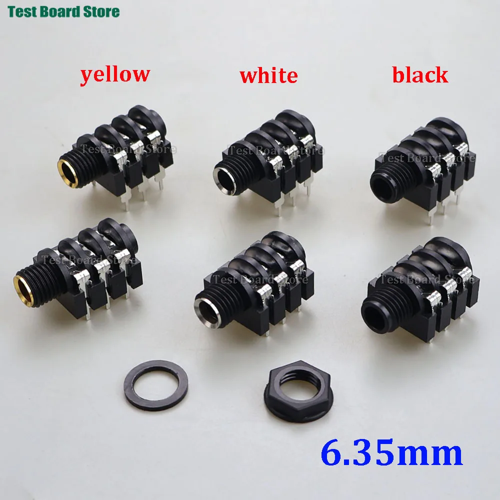 1/2/5pcs 6.35mm Jack 6Pin Stereo Female Headphone Socket Audio Plug Microphone Jack Thread PCB Panel Mount Connectors