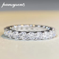 PANSYSEN 3MM D Color Moissanite Ring 925 Sliver with 18K White Gold Plate Eternity Wedding Bands Engagement Rings for Women Gift