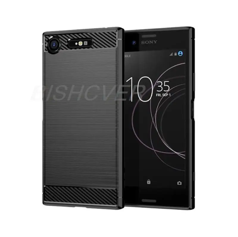 For Sony Xperia XZ1 Compact Brushed Carbon Fiber Soft Silicone Phone Case For Sony Xperia XZ1 Mini Magnetic Ring Stand Cover