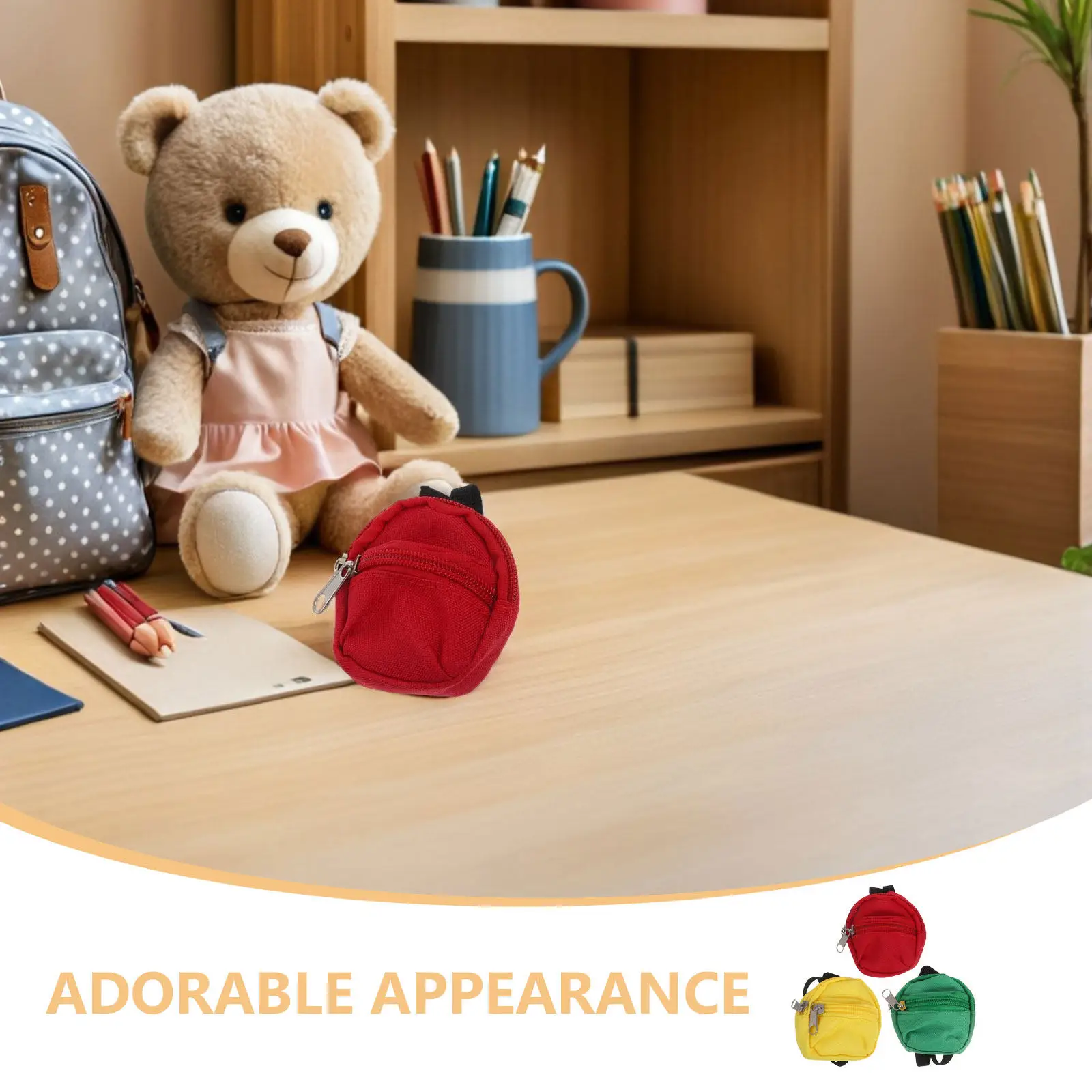 3Pcs Mini Backpack Keychain Colorful Zipper Dollhouse Accessory Set for Imaginative Supplies Mini Purse Coin Pouch