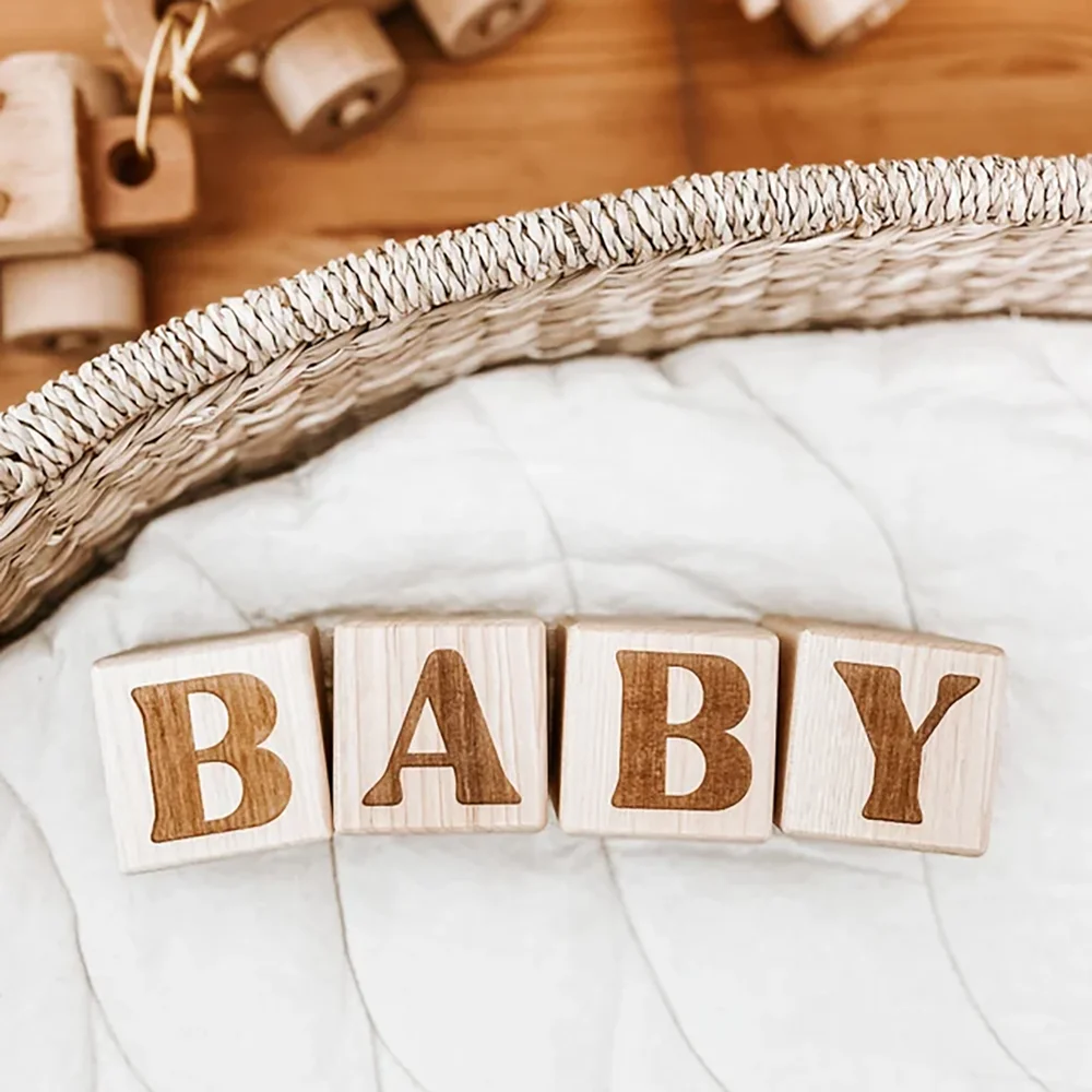 

Beech Wooden Baby 4 Building Blocks Gender Reveal Accessories Baby Shower Gift Boho Nursery Decor Newborn Photography Props