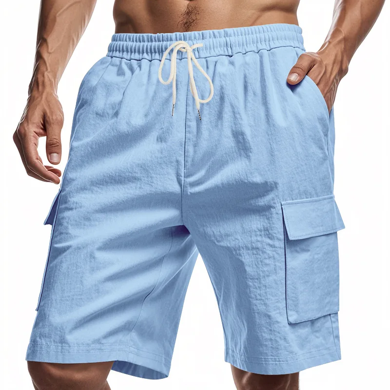 New Men's Multi-Pocket Overalls Cotton Linen shorts Male Summer Breathable Outdoor Casual Sports Beach Pants Comfortable shorts
