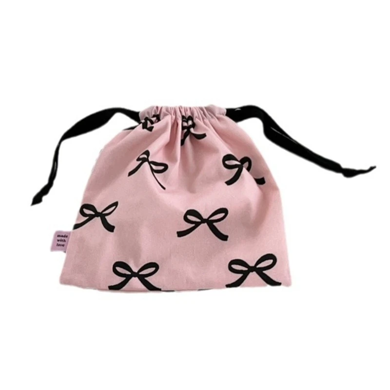 YQ Multi Purpose Cotton Storage Bag Convenient Cotton Drawstring Bag with Bowknot Embellishment for Daily Essential