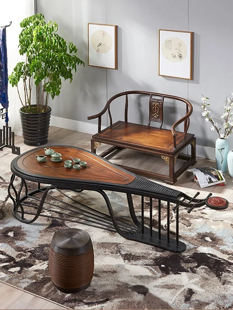 Zen tea table creative wrought iron solid wood kungfu retro furniture balcony ceremony table