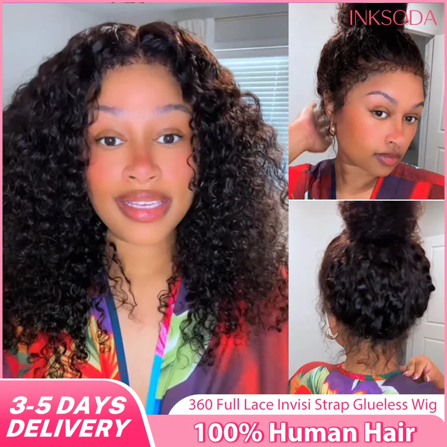 

220 Density Deep Wave Invisible Strap HD 360 Full Lace Wig 360 Lace Frontal Wig Curly Hidden Strap Glueless Wig Human Hair Wig