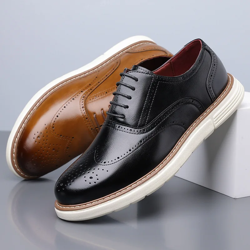 

Mens Casual Leather Shoes British Business Dress Shoes Lace Up Oxford Shoes Breathable Leather Casual Footwear Anti Slip Oxfords