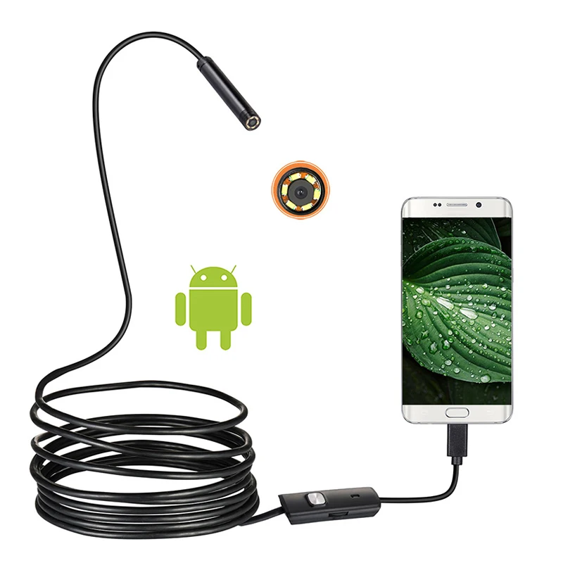 

5.5mm 7mm IP67 Waterproof Endoscope Camera 6 LEDs Adjustable USB Android Flexible Inspection Borescope Cameras for Smartphone PC