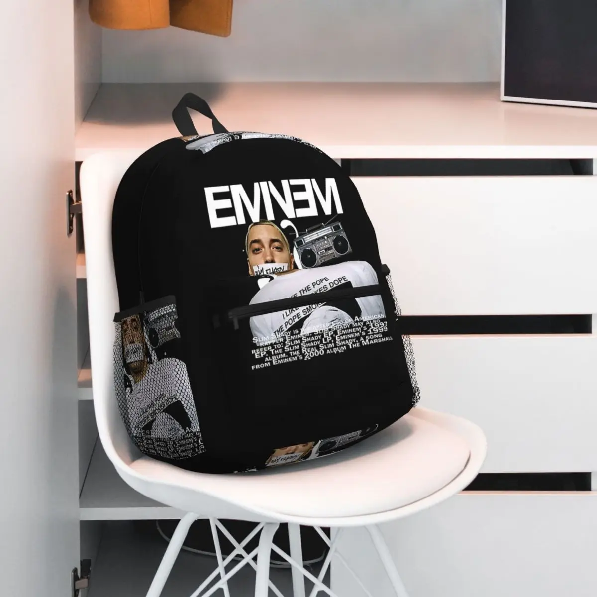 حقيبة ظهر مدرسية للطلاب من Eminem Slim Shady Music Rap حقيبة مدرسية للمشي لمسافات طويلة والسفر للرجال والنساء حقيبة كتب عصرية حقائب كتف