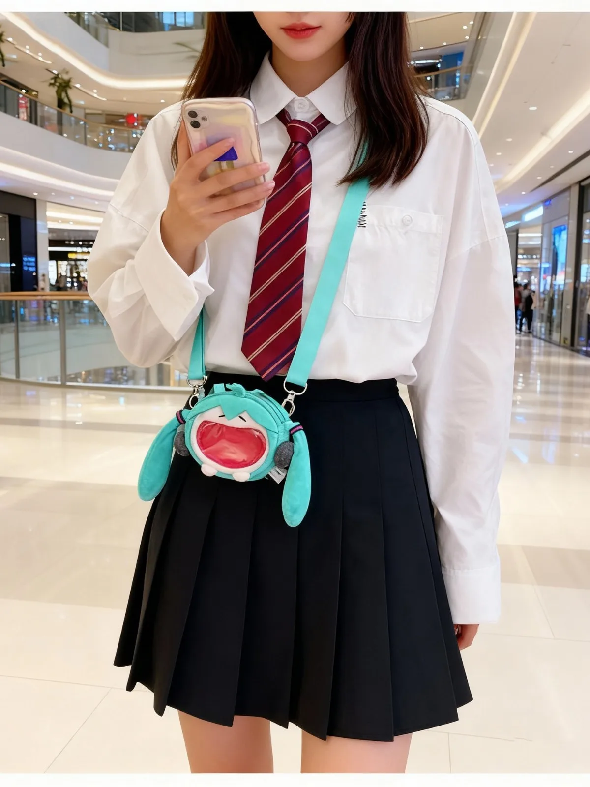 Para hatsune miku bolsa de moedas bolsa de ombro dos desenhos animados kawaii 14cm saco de fone de ouvido saco de dor de pelúcia crossbody chaveiro pingente menina gi