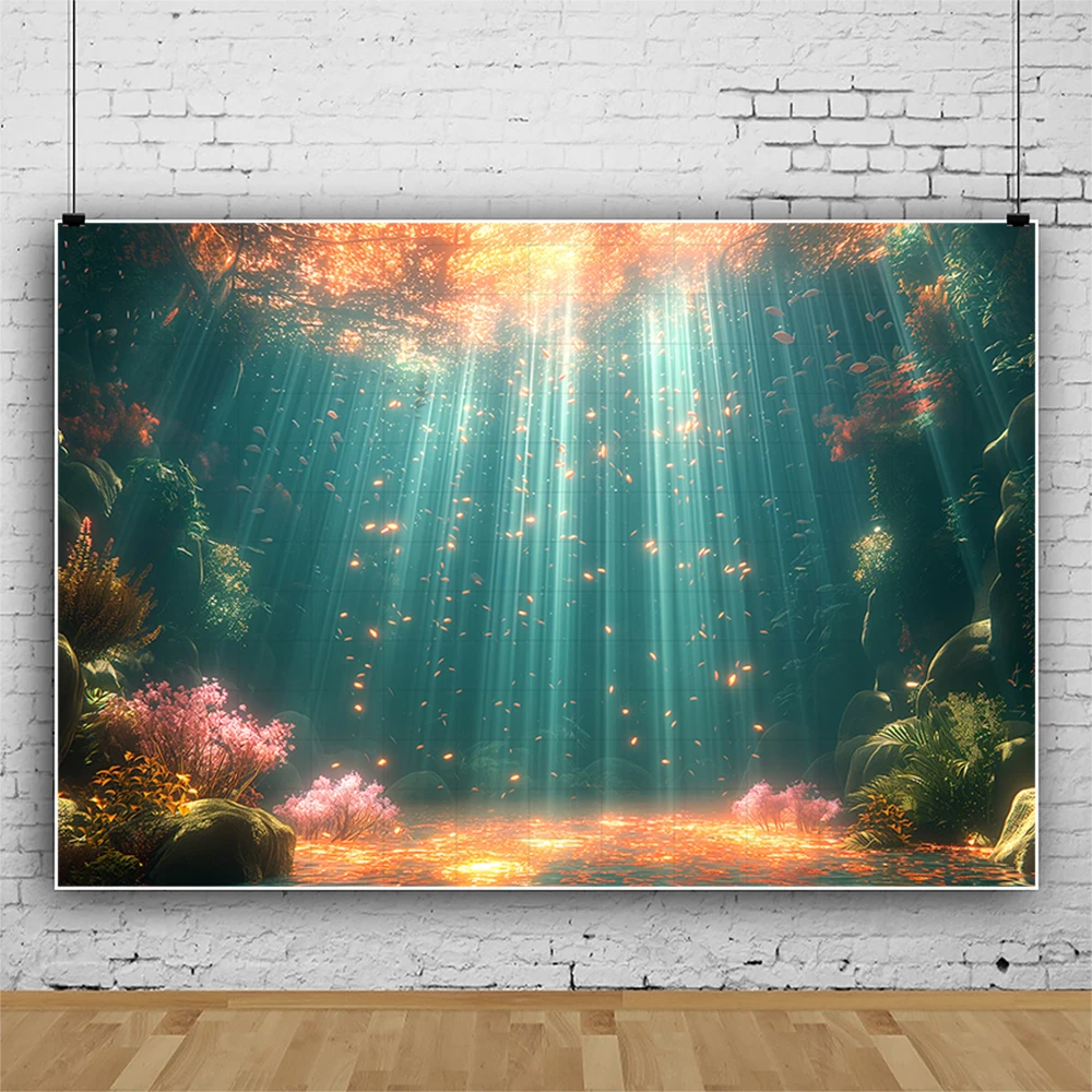 Underwater World Photography Background Custom Backdrop Poster Aquarium Starfish Sea Anemone Blossom Decoration Studio Props