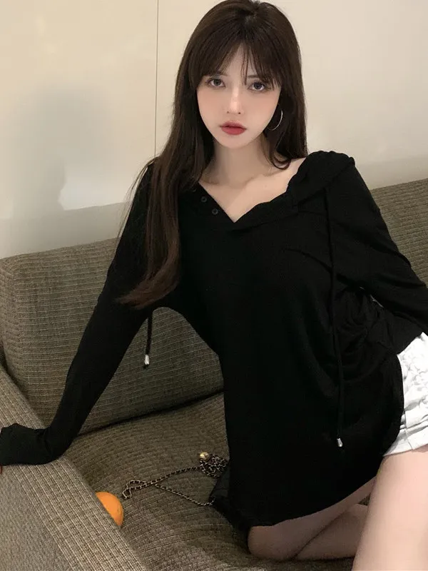 Slimming Non-Lightweight Hoodie Long Sleeve Mid-Length Casual Comfortable Women's T-Shirt for Spring Autumn Sun Protection