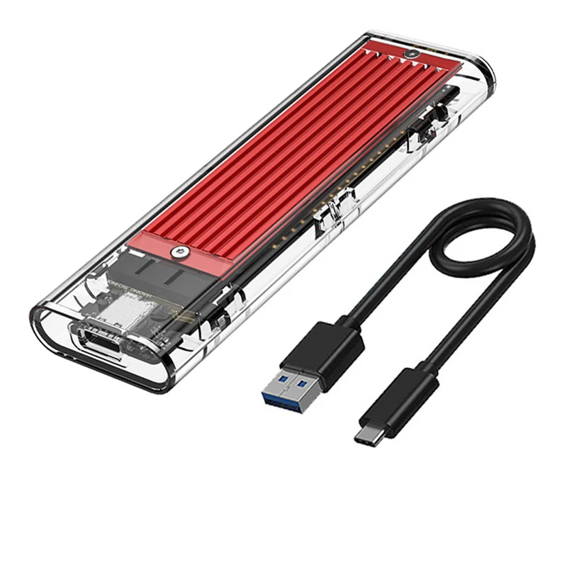 M.5 합금 냉각 - 프로토콜 NVMe SSD 인클로저 USB3.1 저장 및 데이터 전송을 위한 투명 모바일 하드 드라이브