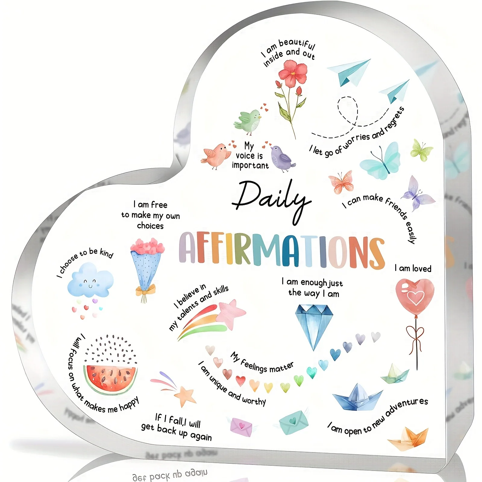 2D， Heart shaped acrylic desktop decoration, a versatile encouragement gift suitable for friends, daughters, and mothers
