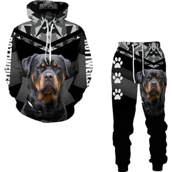 Rottweiler cachorro 3d impresso moletom com capuz moletom masculino outono inverno casual swashirts masculino conjunto de treino roupas masculinas da forma terno